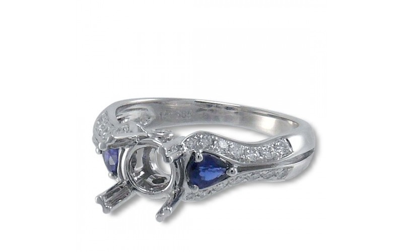 14K White Gold Sapphire With Diamond Ring Mounting