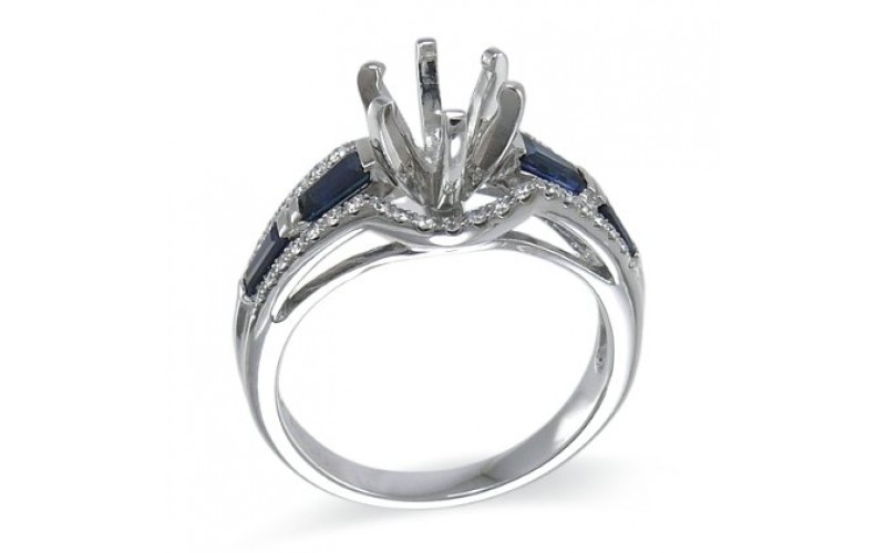 14K White Gold Sapphire With Diamond Ring Mounting