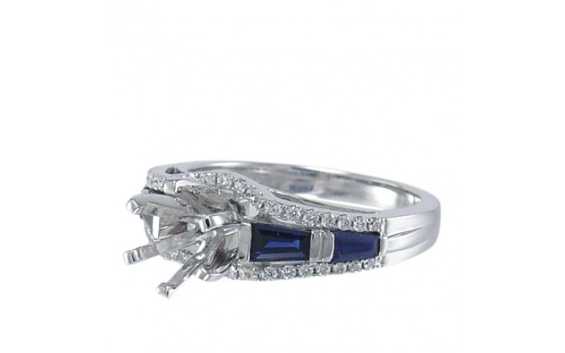 14K White Gold Sapphire With Diamond Ring Mounting