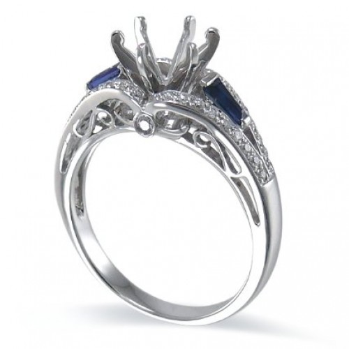 14K White Gold Sapphire With Diamond Ring Mounting