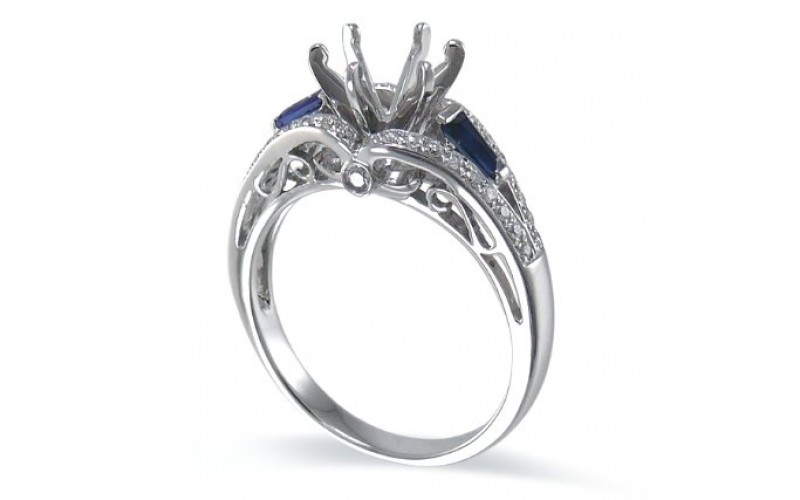 14K White Gold Sapphire With Diamond Ring Mounting