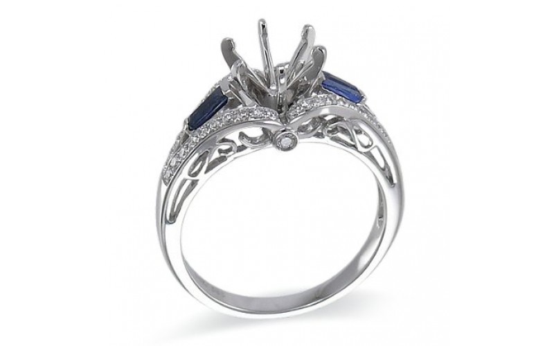 14K White Gold Sapphire With Diamond Ring Mounting