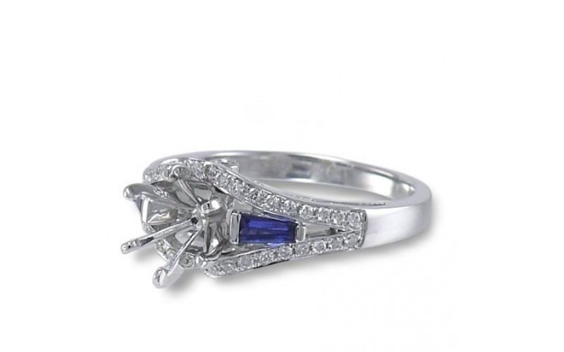 14K White Gold Sapphire With Diamond Ring Mounting