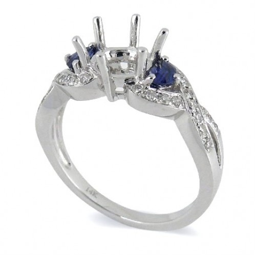 14K White Gold Sapphire With Diamond Ring Mounting