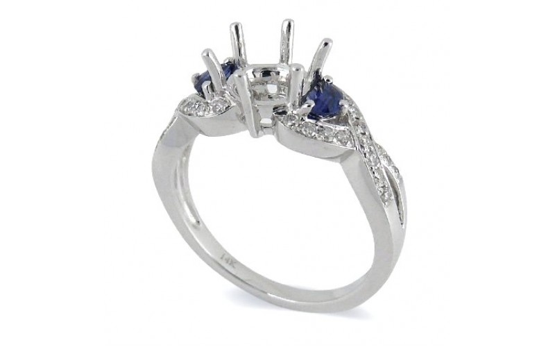 14K White Gold Sapphire With Diamond Ring Mounting