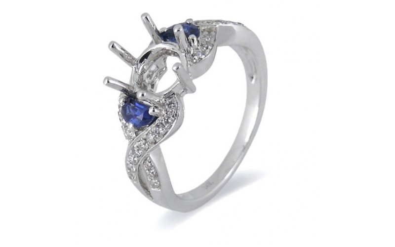14K White Gold Sapphire With Diamond Ring Mounting