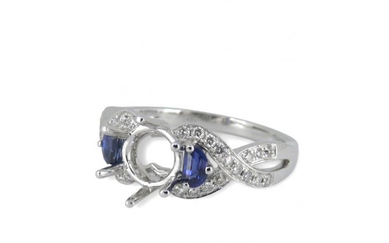 14K White Gold Sapphire With Diamond Ring Mounting
