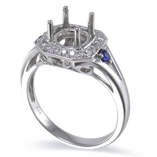 14K White Gold Sapphire With Diamond Ring Mounting