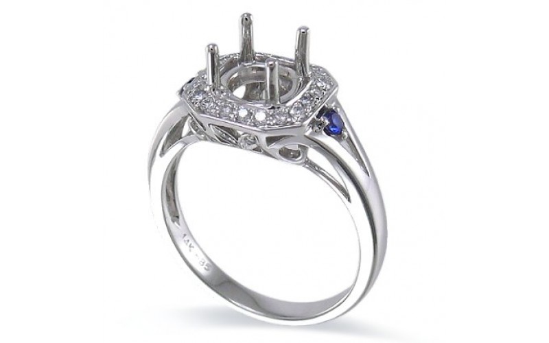 14K White Gold Sapphire With Diamond Ring Mounting