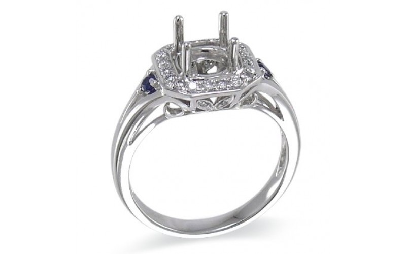14K White Gold Sapphire With Diamond Ring Mounting