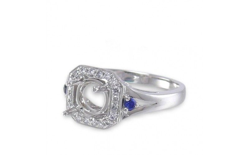 14K White Gold Sapphire With Diamond Ring Mounting