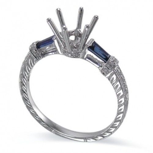 14K White Gold Sapphire With Diamond Ring Mounting