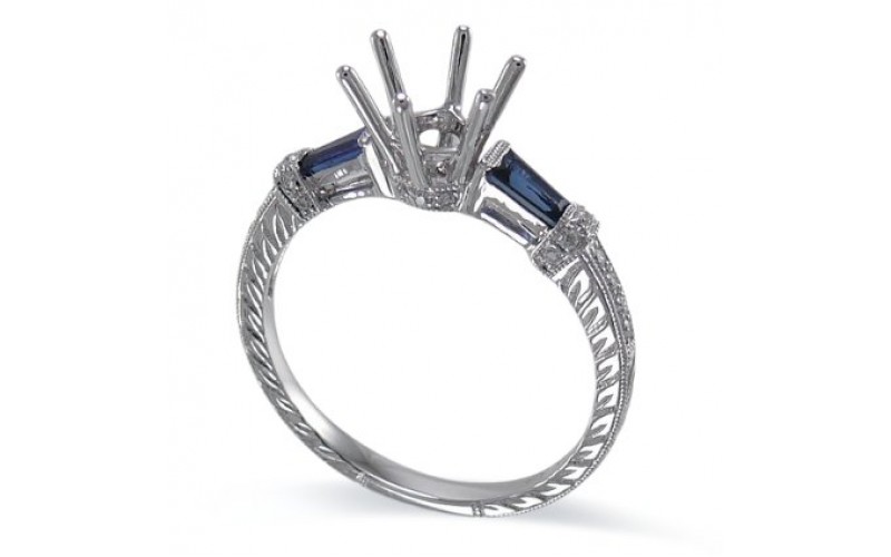 14K White Gold Sapphire With Diamond Ring Mounting