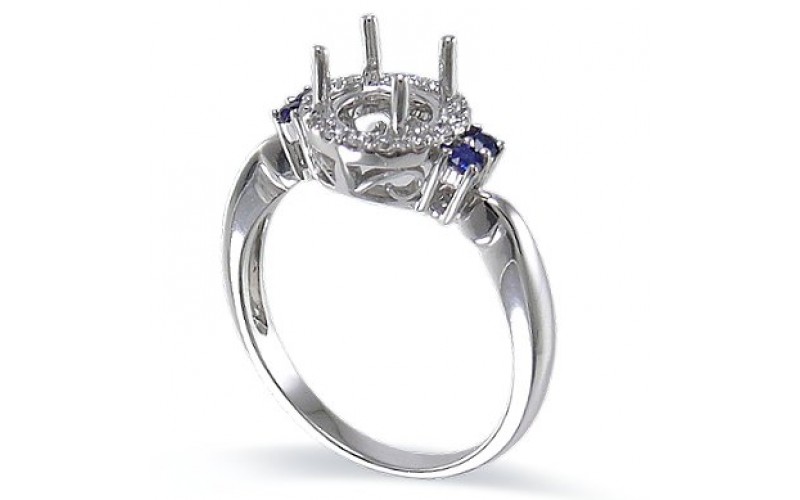 14K White Gold Sapphire With Diamond Ring Mounting