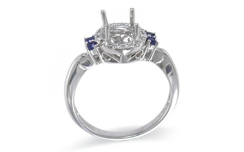 14K White Gold Sapphire With Diamond Ring Mounting