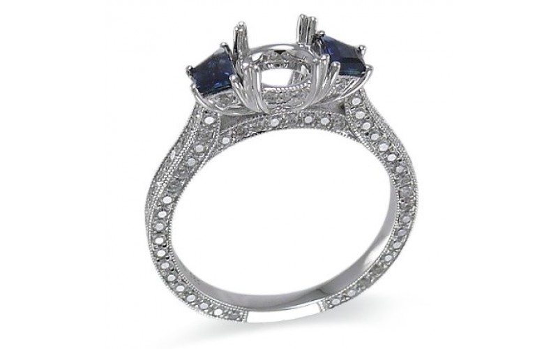 14K White Gold Sapphire With Diamond Ring Mounting