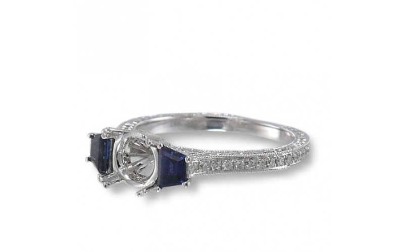 14K White Gold Sapphire With Diamond Ring Mounting