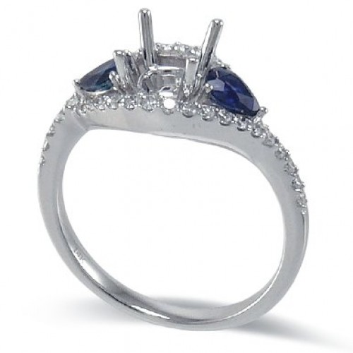 14K White Gold Sapphire With Diamond Ring Mounting