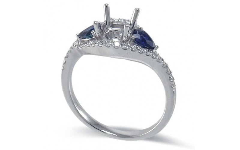 14K White Gold Sapphire With Diamond Ring Mounting