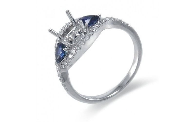 14K White Gold Sapphire With Diamond Ring Mounting
