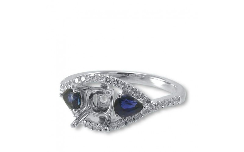 14K White Gold Sapphire With Diamond Ring Mounting