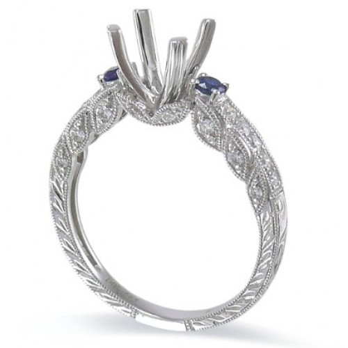 14K White Gold Sapphire With Diamond Ring Mounting