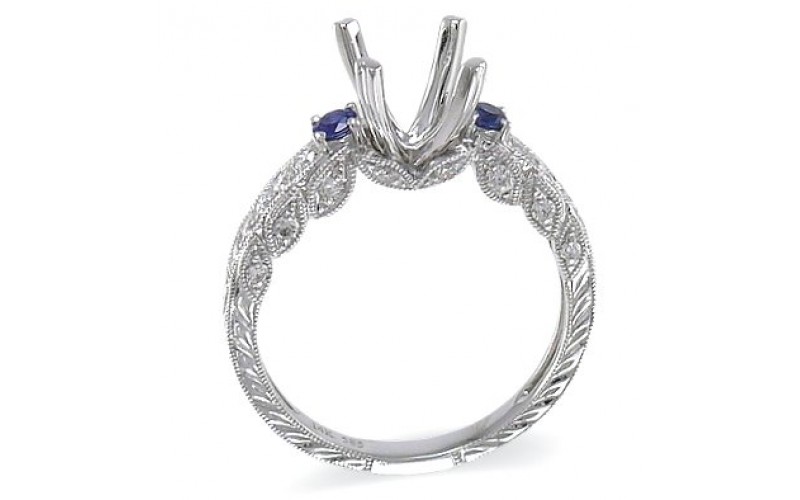 14K White Gold Sapphire With Diamond Ring Mounting