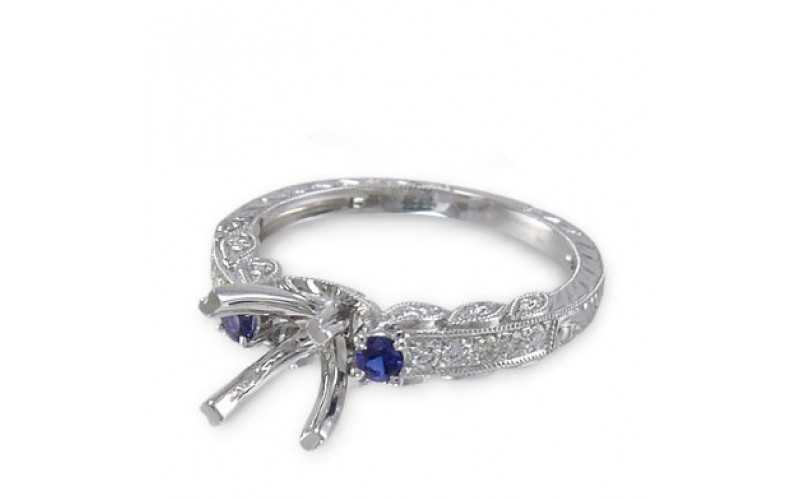 14K White Gold Sapphire With Diamond Ring Mounting