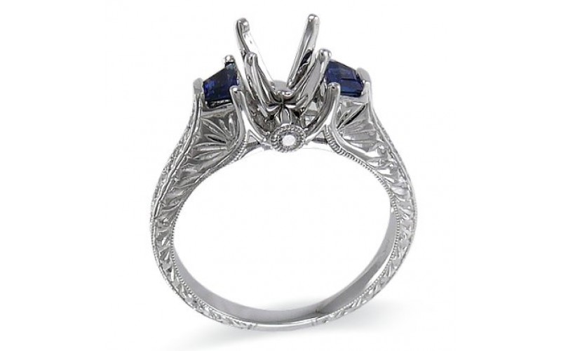 14K White Gold Sapphire With Diamond Ring Mounting