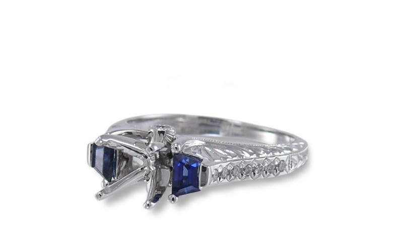 14K White Gold Sapphire With Diamond Ring Mounting
