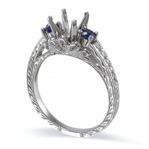 14K White Gold Sapphire With Diamond Ring Mounting