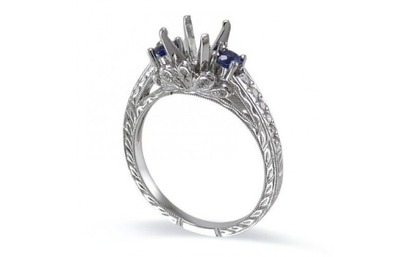 14K White Gold Sapphire With Diamond Ring Mounting