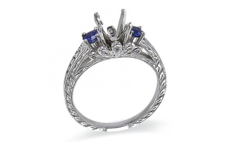 14K White Gold Sapphire With Diamond Ring Mounting