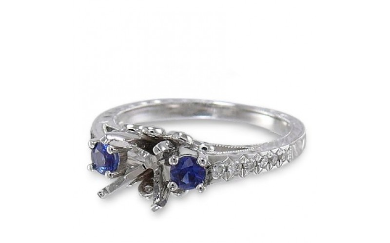 14K White Gold Sapphire With Diamond Ring Mounting