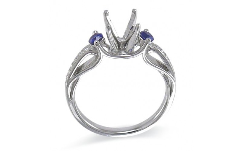 14K White Gold Sapphire With Diamond Ring Mounting