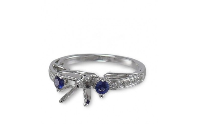14K White Gold Sapphire With Diamond Ring Mounting