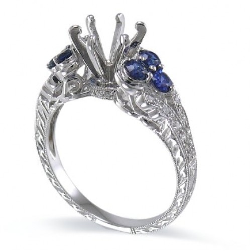 14K White Gold Sapphire With Diamond Ring Mounting