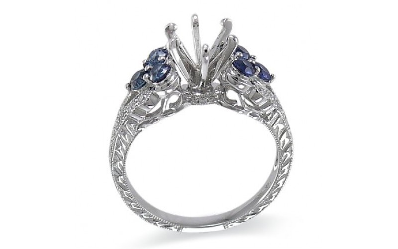 14K White Gold Sapphire With Diamond Ring Mounting