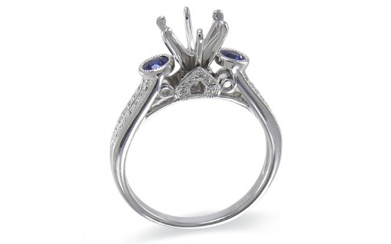 14K White Gold Sapphire With Diamond Ring Mounting