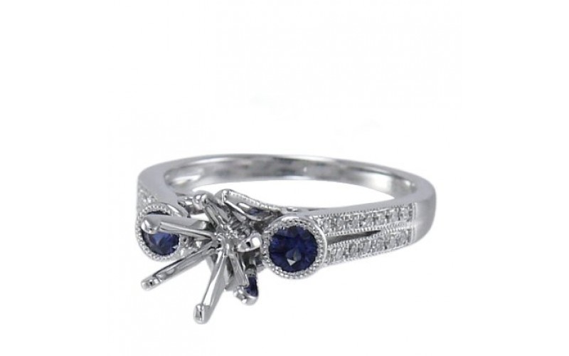 14K White Gold Sapphire With Diamond Ring Mounting