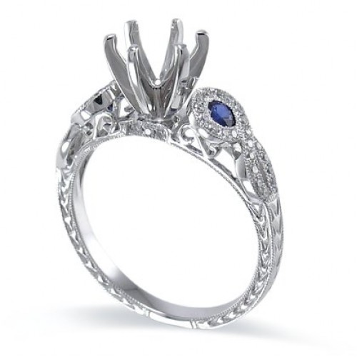 14K White Gold Sapphire With Diamond Ring Mounting