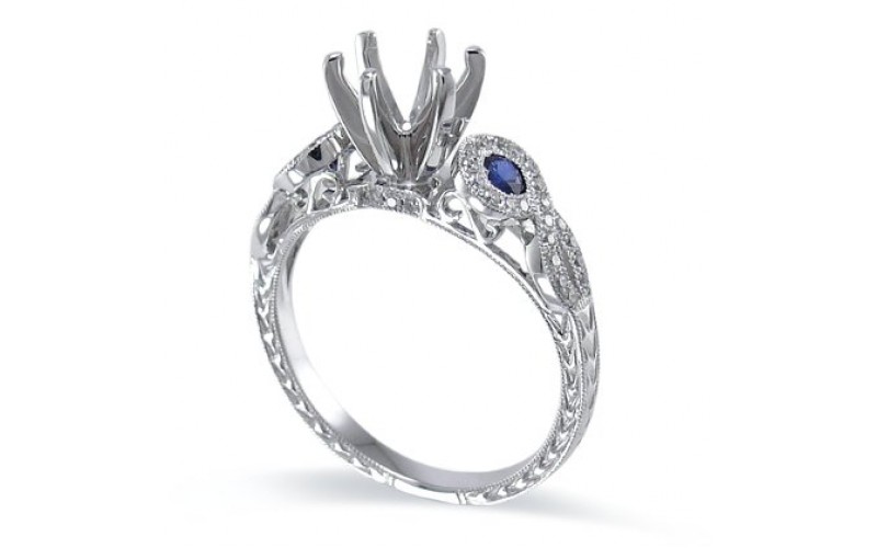 14K White Gold Sapphire With Diamond Ring Mounting