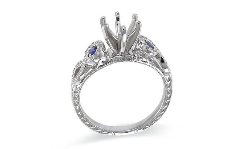 14K White Gold Sapphire With Diamond Ring Mounting