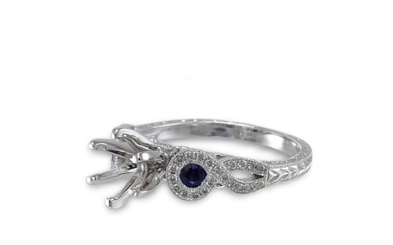 14K White Gold Sapphire With Diamond Ring Mounting