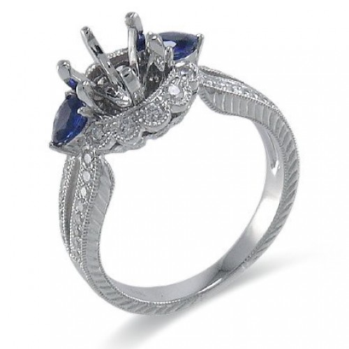 14K White Gold Sapphire With Diamond Ring Mounting