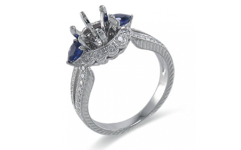 14K White Gold Sapphire With Diamond Ring Mounting