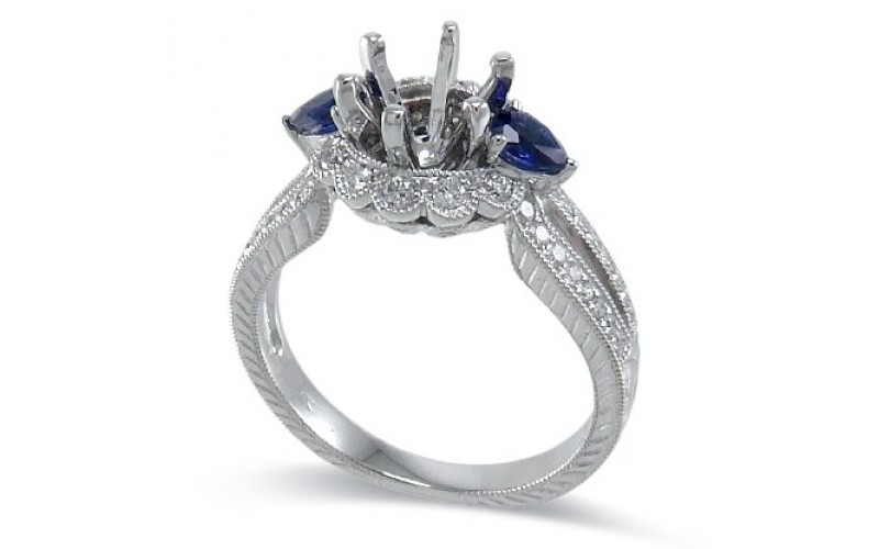 14K White Gold Sapphire With Diamond Ring Mounting