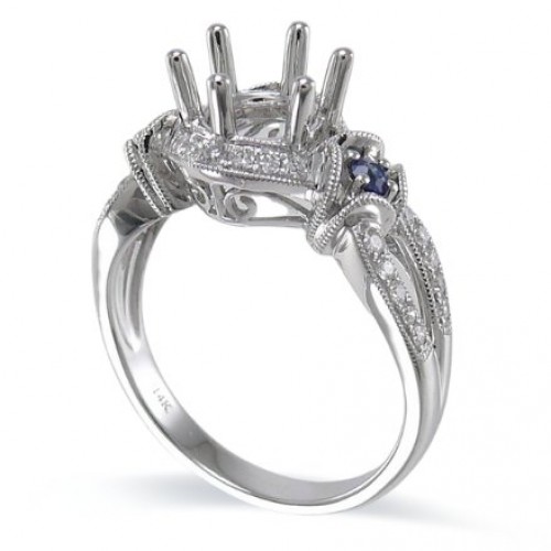 14K White Gold Sapphire With Diamond Ring Mounting