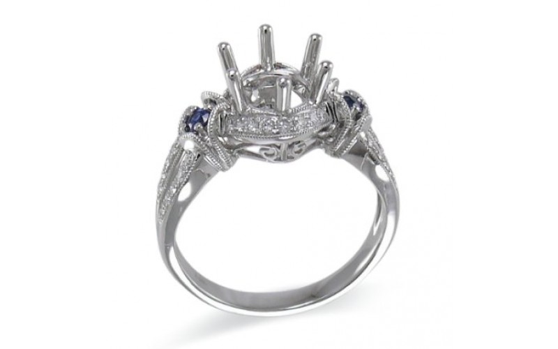 14K White Gold Sapphire With Diamond Ring Mounting