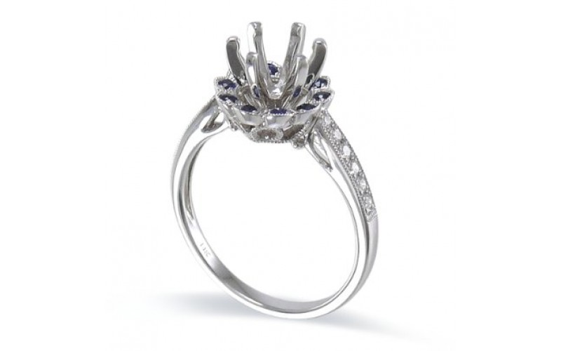 14K White Gold Sapphire With Diamond Ring Mounting